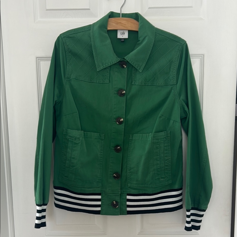 Cabi Jacket Green with Striped Accents